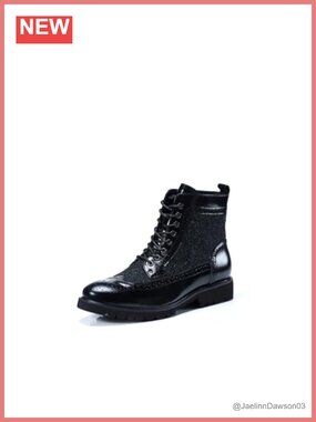 Harris Tweed & Buffalo Leather Ankle Bootie Lace-Up Water Resistant